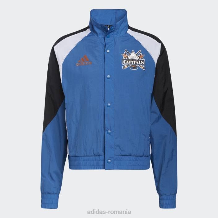 Adidas jachetă retro cu majuscule inversate albastre bărbați albastru/bronz metalic/multi 2JBN20479