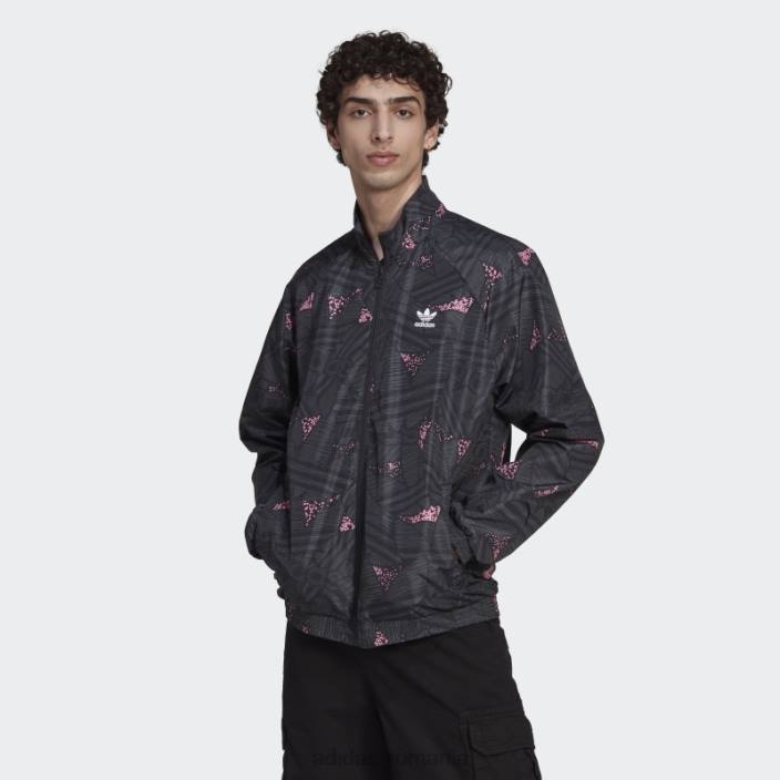 Adidas rekive trifoil peste tot cu imprimeu top negru la moda bărbați negru/gri/roz 2JBN20257