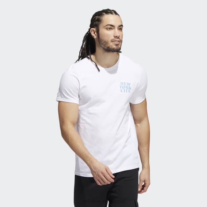 Adidas tricou grafic alb cu mânecă scurtă, cu scriere al orașului New York, adidas bărbați alb 2JBN20697