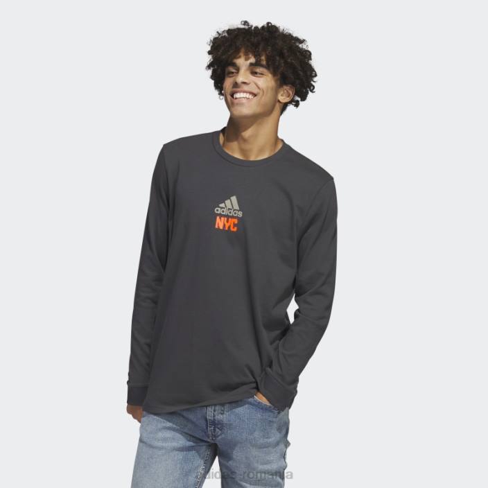 Adidas tricou grafic new york cu mânecă lungă carbon bărbați carbon 2JBN20545