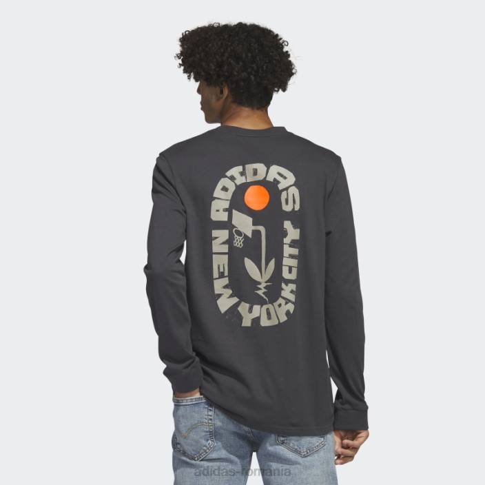 Adidas tricou grafic new york cu mânecă lungă carbon bărbați carbon 2JBN20545