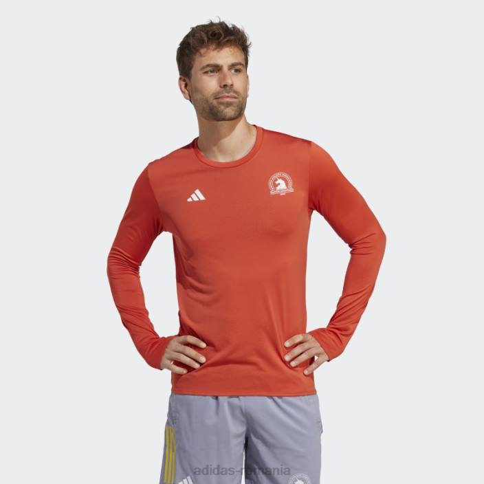 Adidas tricou roșu de alergare boston marathon 2023 cu mânecă lungă adidas bărbați roșu 2JBN20367