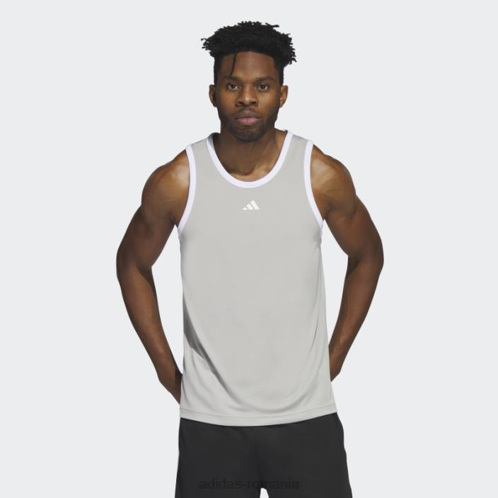 Adidas metal gri legends baschet 3 dungi tank top fashion bărbați metal gri/alb 2JBN20346