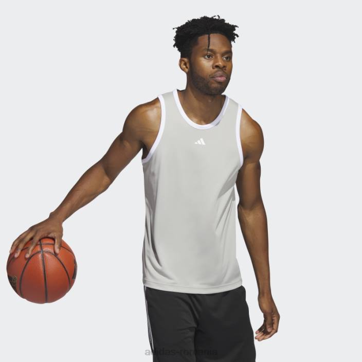 Adidas metal gri legends baschet 3 dungi tank top fashion bărbați metal gri/alb 2JBN20346