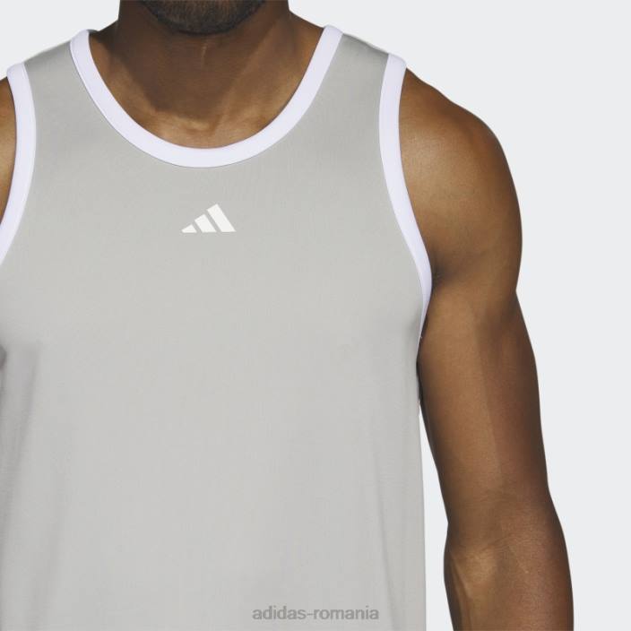 Adidas metal gri legends baschet 3 dungi tank top fashion bărbați metal gri/alb 2JBN20346