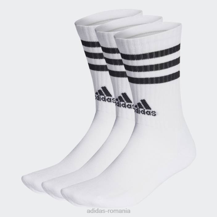 Adidas șosete albe cu 3 dungi cu perniță pentru echipaj 3 perechi unisex alb negru 2JBN1757