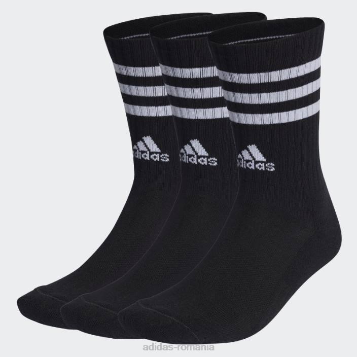 Adidas Șosete albe cu perne cu 3 dungi 3 perechi unisex alb negru 2JBN1725