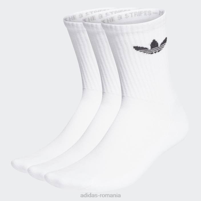 Adidas șosete albe cu pernă trifoil cu tăietură mijlocie 3 perechi unisex alb negru 2JBN15359