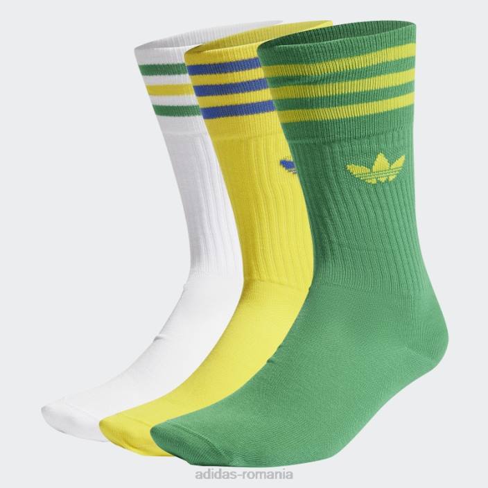 Adidas șosete crew solide 3 perechi verzi unisex alb/verde/galben 2JBN8108