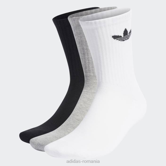 Adidas șosete negri trefoil cu tăietură mijlocie 3 perechi unisex alb/gri mediu/negru 2JBN15385