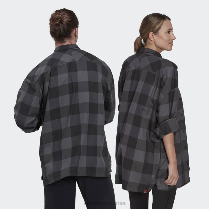 Adidas cinci zece marca de cămașă de flanel curajos (gen neutru) gri adidas unisex gri/negru 2JBN5556