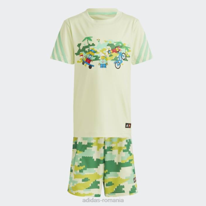 Adidas set de tricou și pantaloni scurți halo x lego play unisex halou/strălucire verde 2JBN18801