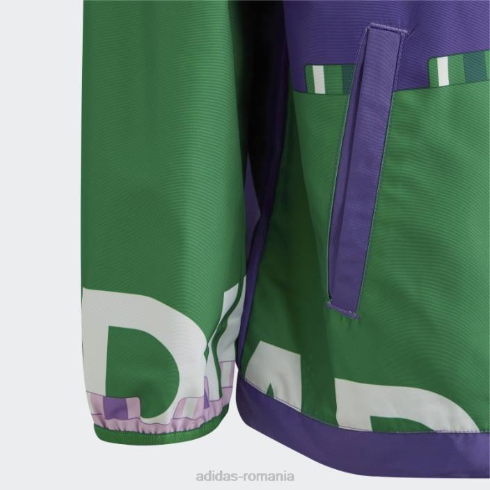 Adidas sharp purple hot x classic lego jacket de vânt cu jumătate de fermoar unisex mov ascuțit/verde/alb 2JBN12036