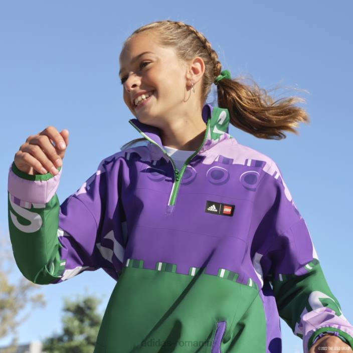 Adidas sharp purple hot x classic lego jacket de vânt cu jumătate de fermoar unisex mov ascuțit/verde/alb 2JBN12036