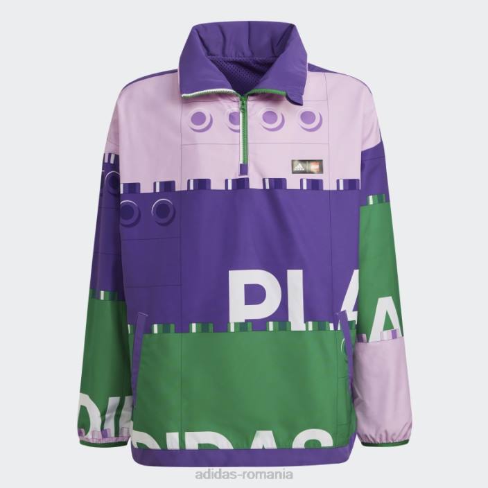 Adidas x jachetă de vânt cu jumătate de fermoar clasic lego, mov ascuțit unisex mov ascuțit/verde/alb 2JBN25322