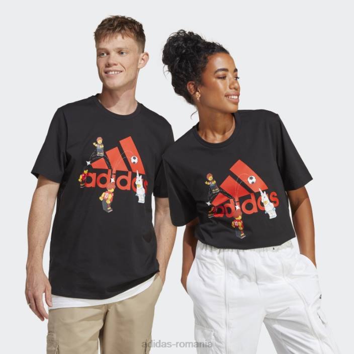 Adidas x lego fotbal insignă de sport grafic tricou negru fierbinte unisex negru 2JBN20433
