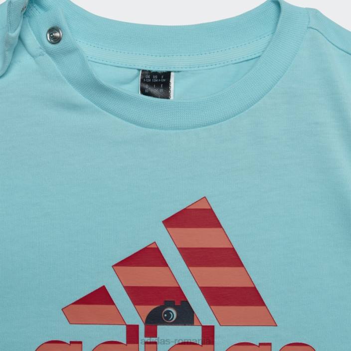 Adidas x set clasic de tricou și pantaloni lego aqua fierbinte unisex acva/coral 2JBN18709