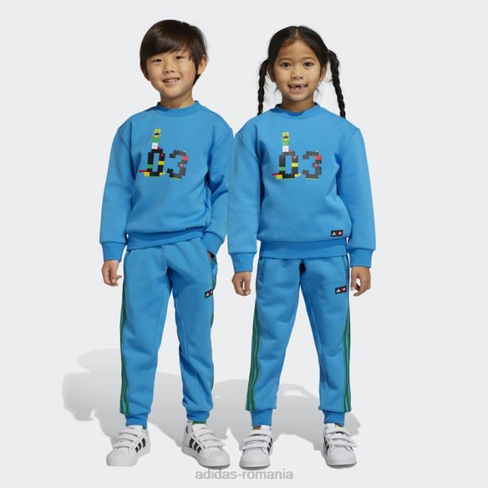 Adidas x set de hanorac și pantaloni clasic lego pentru echipaj, la modă albastră unisex albastru verde 2JBN18372
