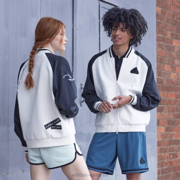 Adidas jachetă bomber imprimată (gen neutru) albă unisex alb negru 2JBN1489