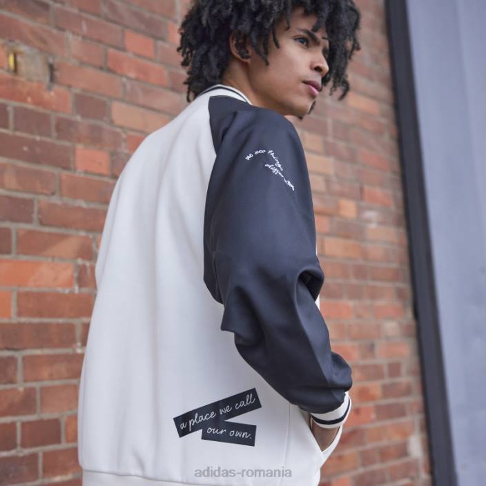 Adidas jachetă bomber imprimată (gen neutru) albă unisex alb negru 2JBN1489