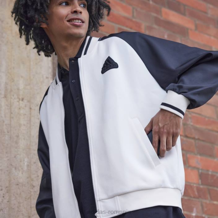 Adidas jachetă bomber imprimată (gen neutru) albă unisex alb negru 2JBN1489