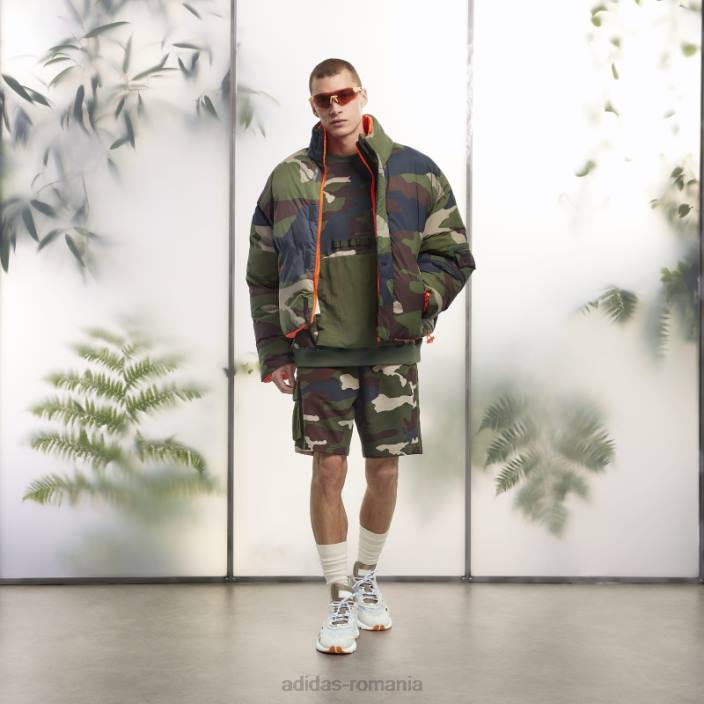 Adidas jachetă puf din nailon lejer (toate genurile) imprimeu camo unisex imprimeu camo/portocaliu 2JBN1118