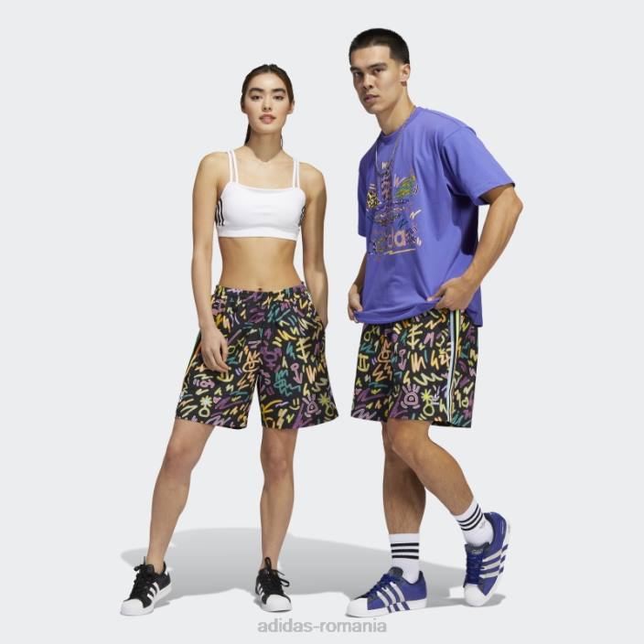Adidas love unites pantaloni scurți țesuți cu imprimeu doodle (gen neutru) multicolor unisex multicolor 2JBN1682