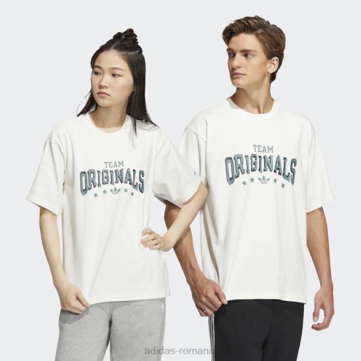 Adidas tricou cu slogan colegial modern alb unisex alb 2JBN3703