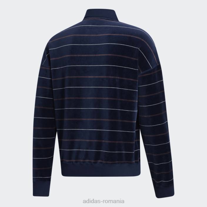 Adidas tricou din velur cu mânecă lungă bleumarin (neutru de gen) unisex bleumarin/roșu mineral/alb 2JBN14560