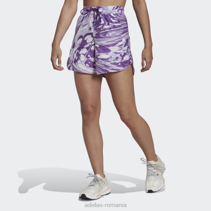 Adidas alb de stella mccartney pantaloni scurți de antrenament imprimați truepurpose fashion unisex alb/violet deplasat/violet 2JBN23612
