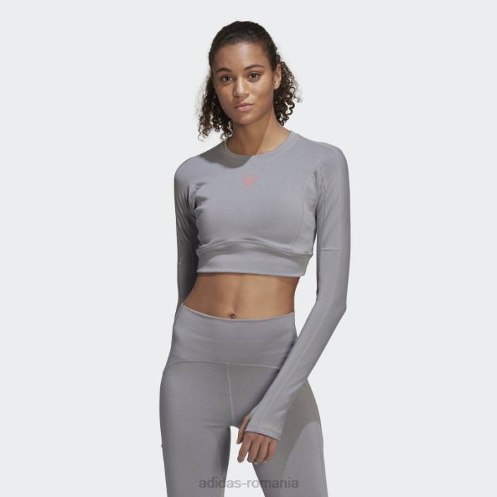 Adidas de stella mccartney truestrength trunchiat cu mânecă lungă hot light onix unisex onix lumina 2JBN2533