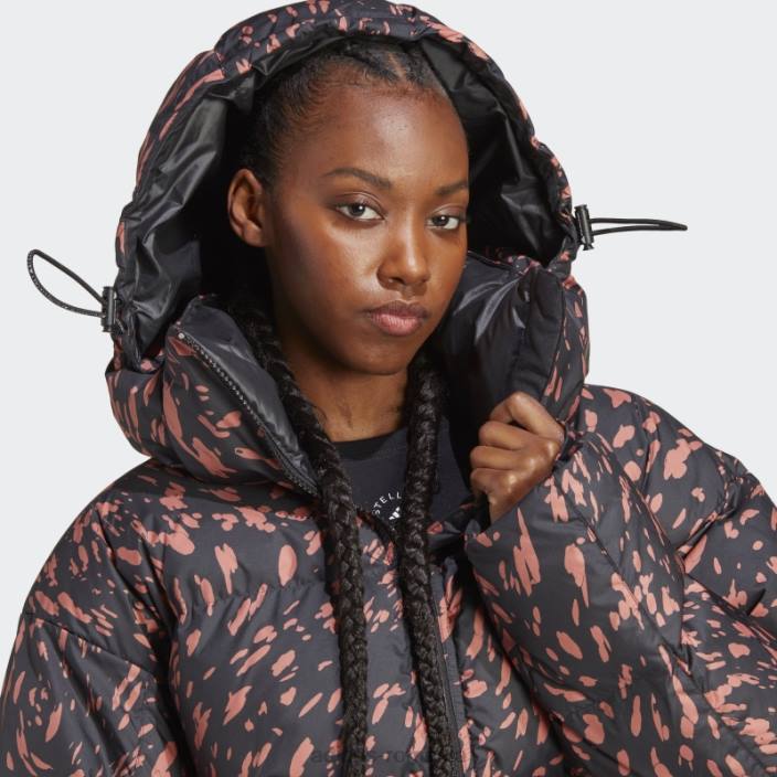 Adidas earth by stella mccartney jachetă de iarnă căptușită de lungime mijlocie imprimată unisex pământ/negru 2JBN17086