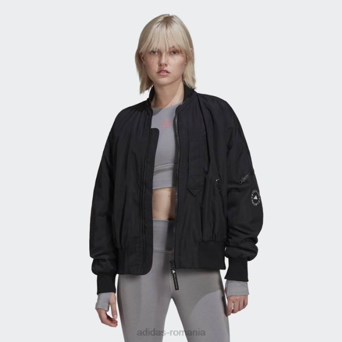 Adidas jachetă bomber țesătă neagră de stella mccartney la modă unisex negru 2JBN10096