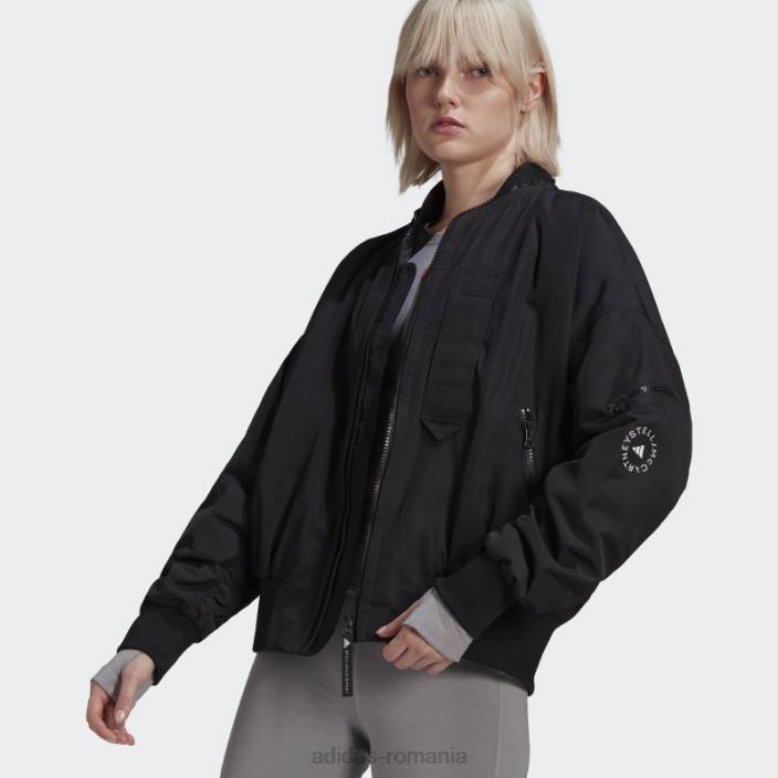 Adidas jachetă bomber țesătă neagră de stella mccartney la modă unisex negru 2JBN10096