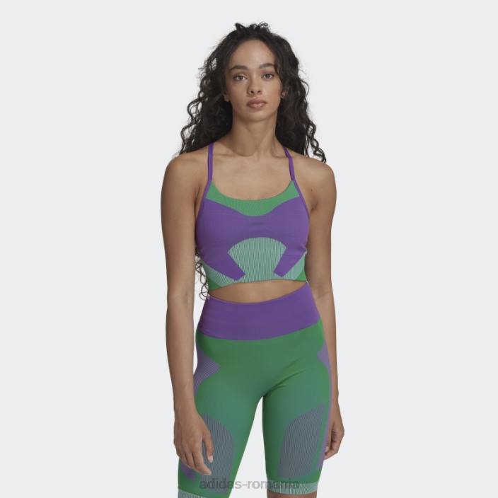 Adidas mov de stella mccartney sutien de susținere ușoară tricot yoga truestrength unisex violet/verde/violet deplasat 2JBN2513