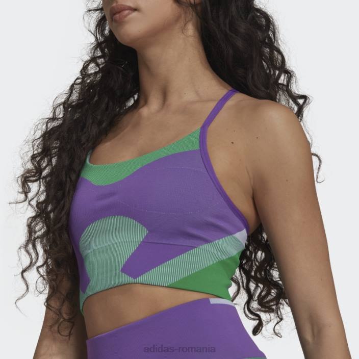 Adidas mov de stella mccartney sutien de susținere ușoară tricot yoga truestrength unisex violet/verde/violet deplasat 2JBN2513