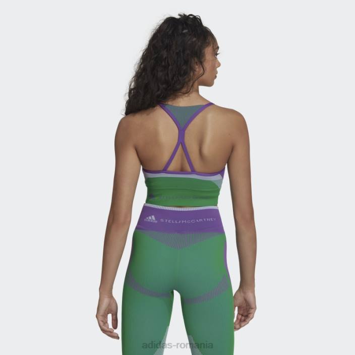 Adidas mov de stella mccartney sutien de susținere ușoară tricot yoga truestrength unisex violet/verde/violet deplasat 2JBN2513