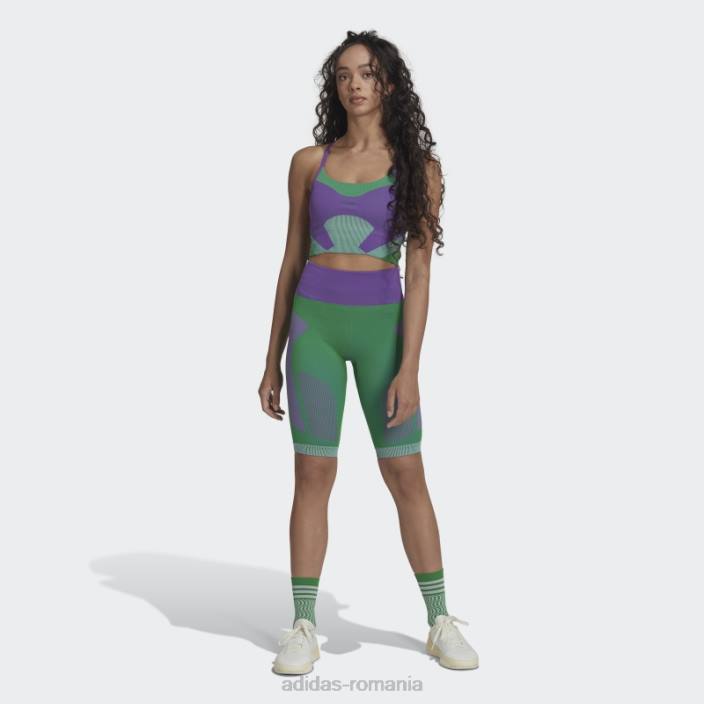 Adidas mov de stella mccartney sutien de susținere ușoară tricot yoga truestrength unisex violet/verde/violet deplasat 2JBN2513