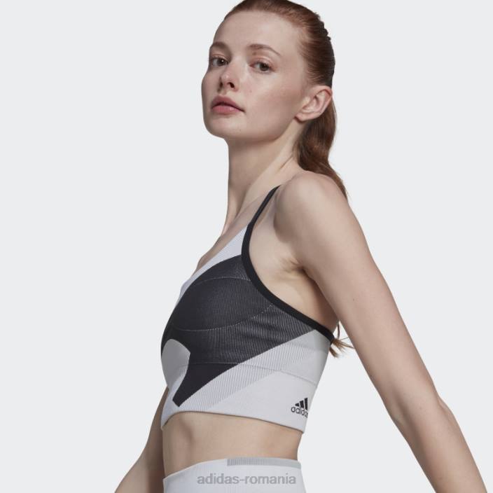 Adidas negru de stella mccartney truestrength yoga tricot sutien ușor de susținere fierbinte unisex negru/alb/onix 2JBN2420