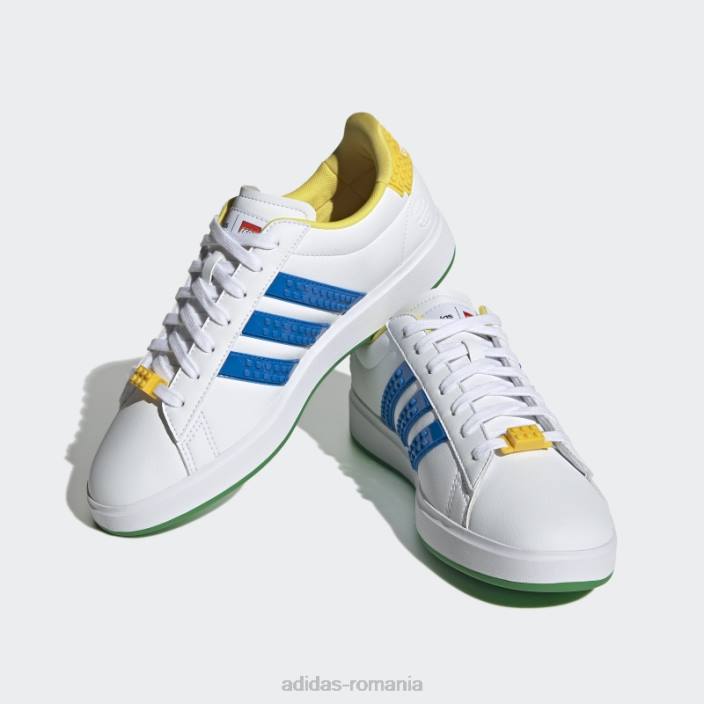 Adidas pantofi white hot grand court x lego 2.0 unisex alb/albastru șoc/galben 2JBN4049