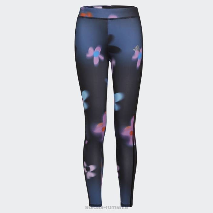 Adidas colanți negri cu flori neclare cu imprimeu peste tot (mărime extinsă) copii negru 2JBN25534
