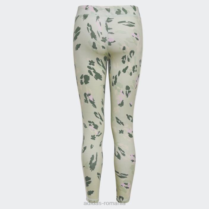 Adidas colanti florali cu 3 dungi bumbac imprimeu peste tot (marime extinsa) verde copii verde 2JBN25532