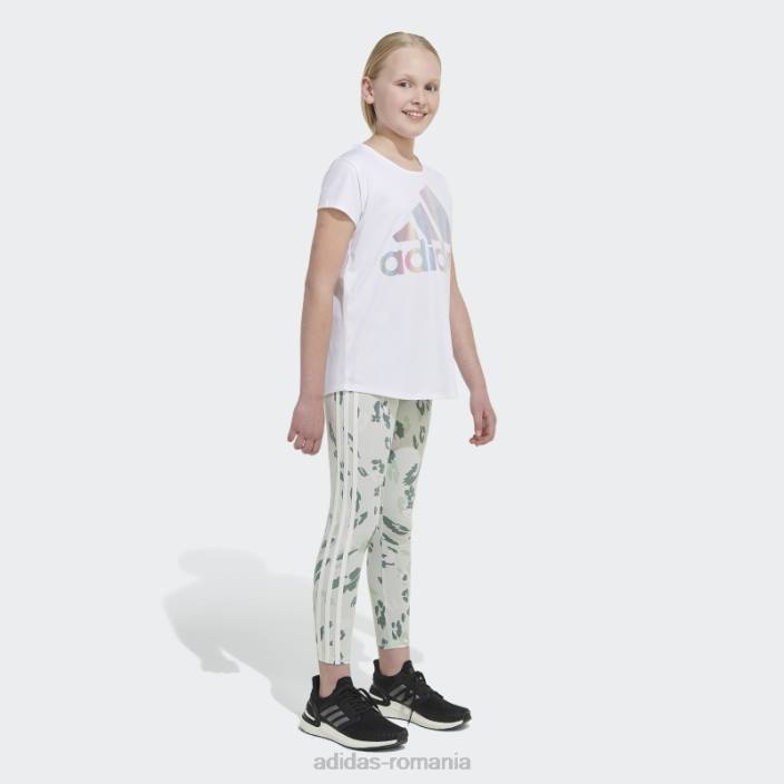 Adidas colanti florali cu 3 dungi bumbac imprimeu peste tot (marime extinsa) verde copii verde 2JBN25532