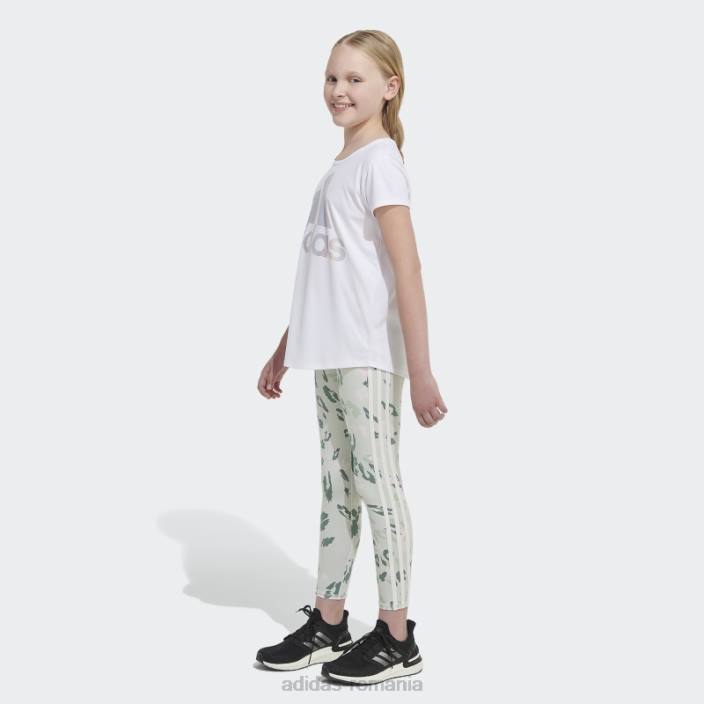 Adidas colanti florali cu 3 dungi bumbac imprimeu peste tot (marime extinsa) verde copii verde 2JBN25532