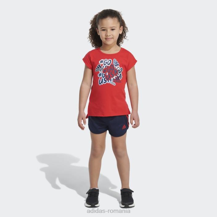 Adidas set de tricou și pantaloni scurți grafic roșu copii roșu 2JBN25462