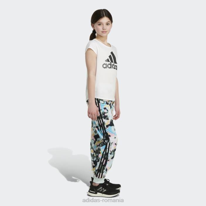 Adidas Pantaloni de jogging albi din tricot cu 3 dungi cu imprimeu peste tot copii alb 2JBN25547