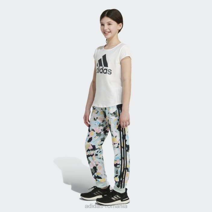Adidas Pantaloni de jogging albi din tricot cu 3 dungi cu imprimeu peste tot copii alb 2JBN25547