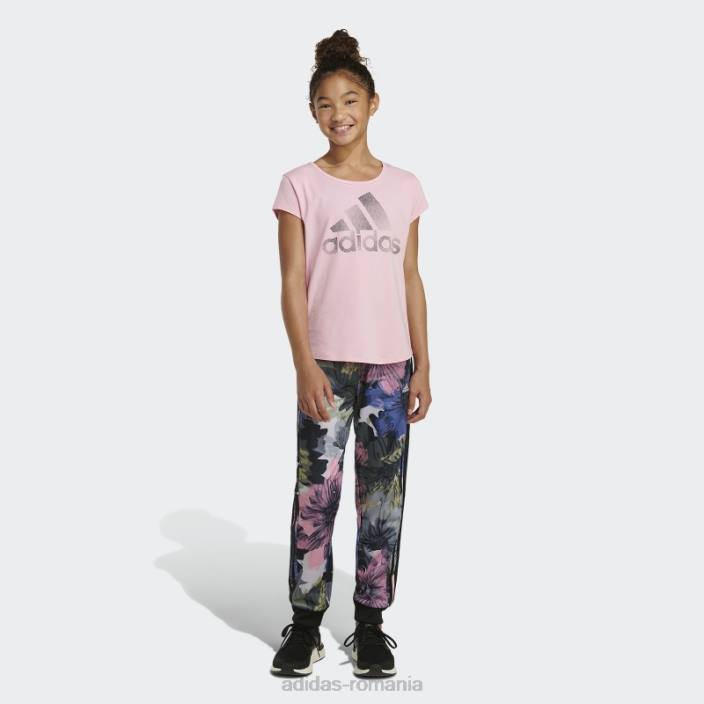 Adidas Pantaloni de jogging din tricot cu 3 dungi cu imprimeu peste tot, negri copii negru 2JBN25555