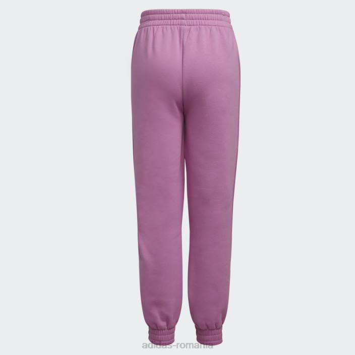 Adidas pantaloni de jogger din fleece, liliac, cu 3 dungi copii liliac 2JBN25552