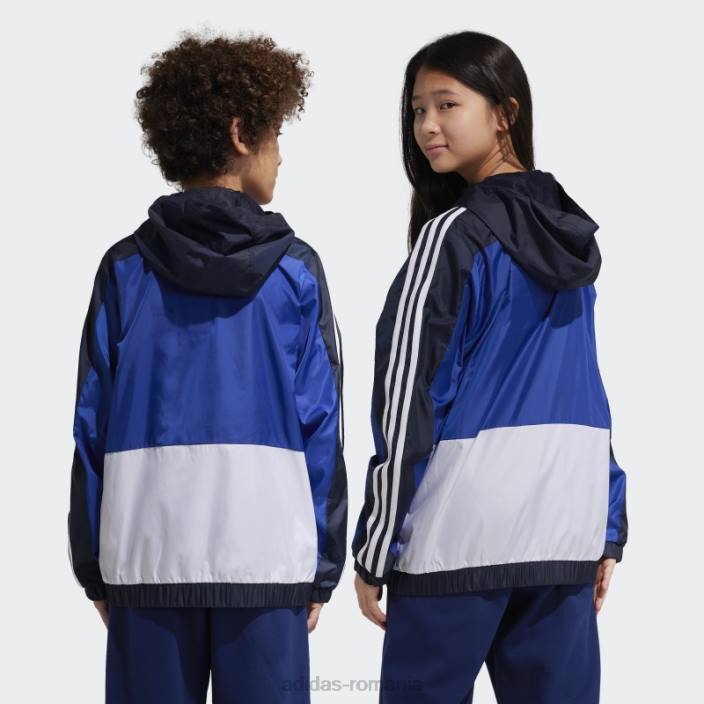 Adidas Bloc de culoare cerneală, cu 3 dungi, îmbrăcăminte de vânt obișnuită adidas copii cerneală/albastru/alb 2JBN11781